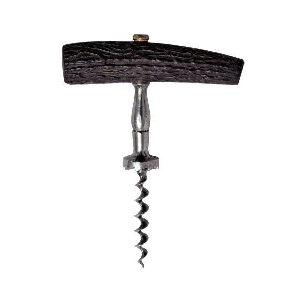 vintage hand made solid brass corkscrew on a natural wood and